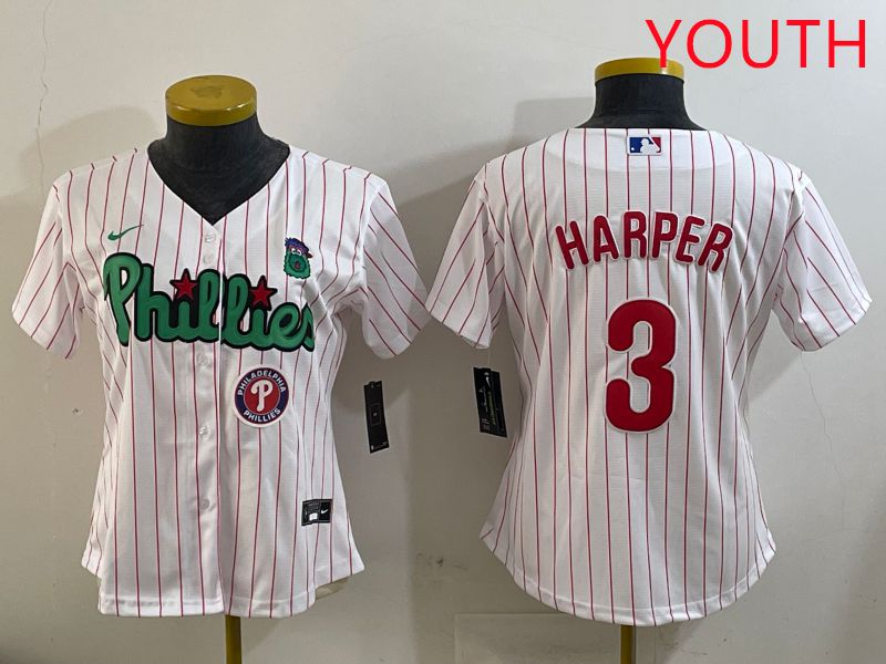 Youth Philadelphia Phillies #3 Harper White Stripe Second generation joint name 2025 Nike MLB Jersey style 7